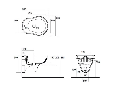 Биде подвесное Kerasan Retro, цвет белый, 102601*1