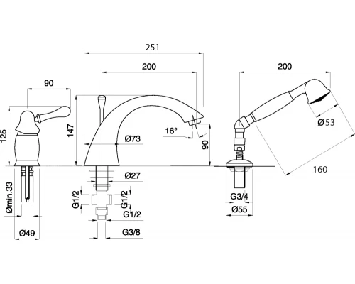 Смеситель Migliore Maya 18914 для ванны/душа - бронза
