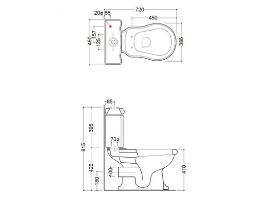 Унитаз компакт Kerasan Retro, слив в стену, цвет белый, 101301