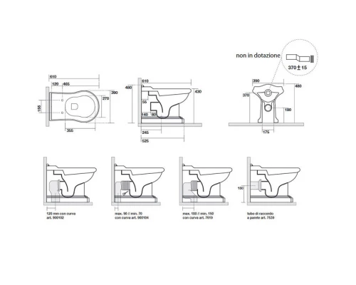 Унитаз напольный приставной Kerasan Retro BTW слив в стену, цвет белый, 101601