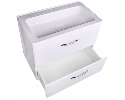 Тумба подвесная "Каре 80" (2 ящ.) Люкс белая, PLUS