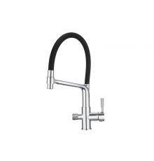 0075, ХРОМ Смеситель для кухни однорыч., с подкл. для питьевой воды, черн. метал., GRANULA