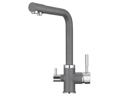 2015, ГРАФИТ Смеситель для кухни однорыч., с подкл. для питьевой воды, черно-сер., GRANULA