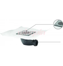 Трап с гидроизоляционным полотном и уплотнением из полистирола с нержавеющей решеткой 115х115 мм, си