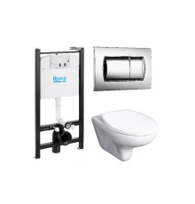 Комплект унитаза с инсталляцией ROCA Mateo 893100010  глубина унитаза 52см, клавиша хром глянец, с микролифтом