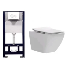 Подвесной унитаз Splendy Elson безободковый белый с инсталляцией Stable, ST3011TPRW/818B Set