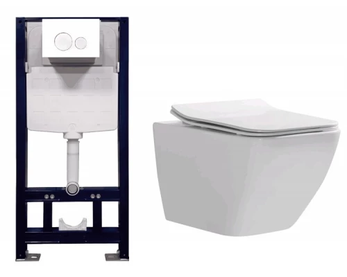 Подвесной унитаз Splendy Elson безободковый белый с инсталляцией Stable, ST3011TPRW/818B Set