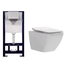 Подвесной унитаз Splendy Elson безободковый, белый, с инсталляцией Stable, ST3011TPRCR/818B Set