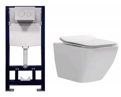 Подвесной унитаз Splendy Elson безободковый, белый, с инсталляцией Stable, ST3011TPRCR/818B Set