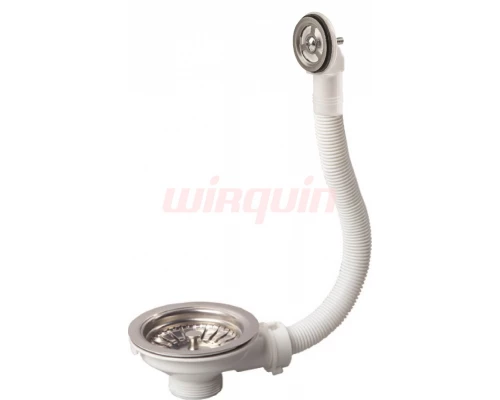 Выпуск для мойки D-90 из нерж.стали с круглым переливом, WIRQUIN