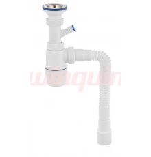 Сифон Элит с нержавеющей чашкой D70мм., с отводом для стиральной машины и гибкой трубой 600мм. (1