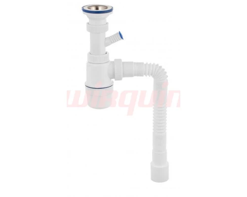 Сифон Элит с нержавеющей чашкой D70мм., с отводом для стиральной машины и гибкой трубой 600мм. (1