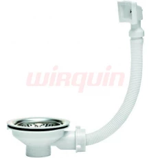 Выпуск для мойки из нерж. стали с прямоугольным переливом D 90мм, WIRQUIN