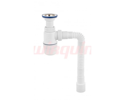 Сифон Элит с литым выпуском, нержавеющей чашкой D70мм. и гибкой трубой L800мм. (1 1/2- D40/50), V