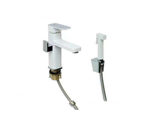 Смеситель для умывальника с подключением гигиеническим душем Ganzer GZ1235-F белый