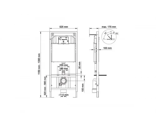 Инсталляция для подвесного унитаза без кнопки Ganzer GZ27001