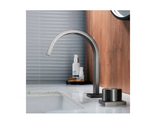 Смеситель для раковины из латуни врезной на 2 отверстия Ganzer GZ01111-Q графит