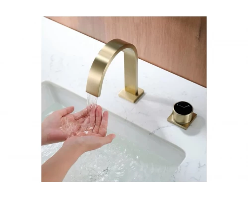 Смеситель для раковины из латуни врезной на 2 отверстия Ganzer GZ01111-S матовое золото