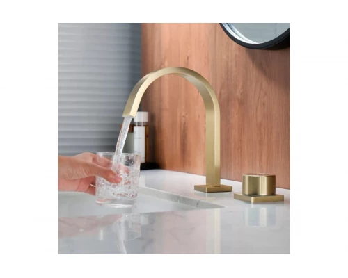 Смеситель для раковины из латуни врезной на 2 отверстия Ganzer GZ01111-S матовое золото