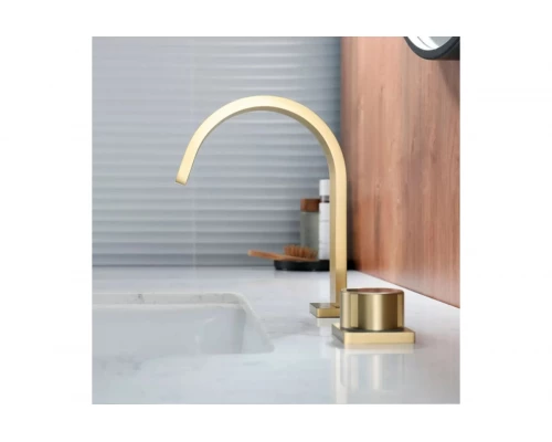 Смеситель для раковины из латуни врезной на 2 отверстия Ganzer GZ01111-S матовое золото