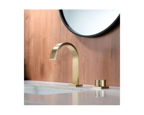 Смеситель для раковины из латуни врезной на 2 отверстия Ganzer GZ01111-S матовое золото