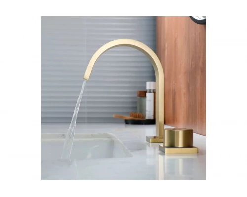 Смеситель для раковины из латуни врезной на 2 отверстия Ganzer GZ01111-S матовое золото