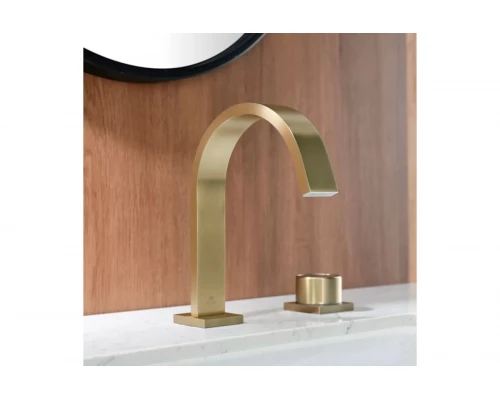 Смеситель для раковины из латуни врезной на 2 отверстия Ganzer GZ01111-S матовое золото