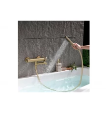 Смеситель для ванны и душа с лейкой и шлангом Ganzer GZ19132-S матовое золото