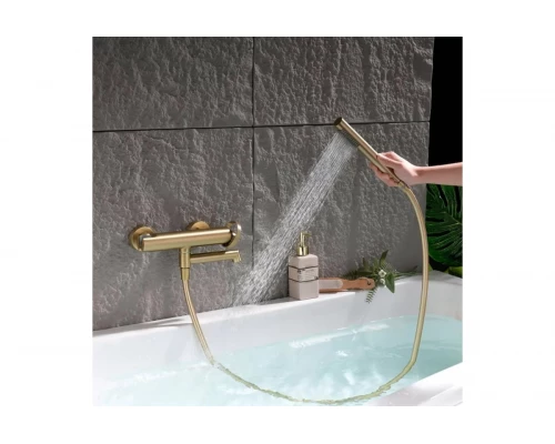 Смеситель для ванны и душа с лейкой и шлангом Ganzer GZ19132-S матовое золото