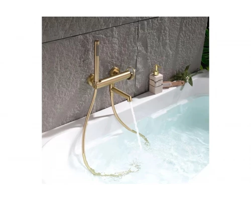 Смеситель для ванны и душа с лейкой и шлангом Ganzer GZ19132-S матовое золото