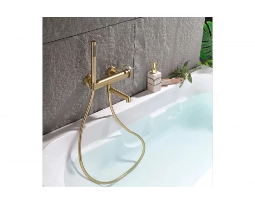 Смеситель для ванны и душа с лейкой и шлангом Ganzer GZ19132-S матовое золото