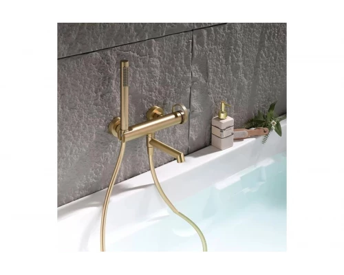 Смеситель для ванны и душа с лейкой и шлангом Ganzer GZ19132-S матовое золото