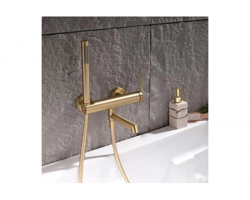 Смеситель для ванны и душа с лейкой и шлангом Ganzer GZ19132-S матовое золото