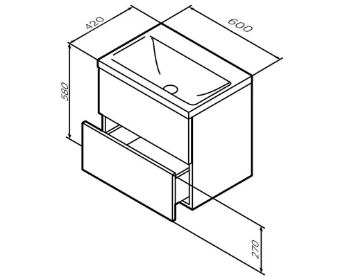 Тумба под раковину Am.Pm Gem M90FHX06022GM, подвесная, 60 см, 2 ящика push-to-open, графит матовый