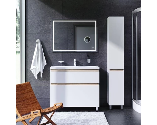 Зеркало Am.Pm Gem M91AMOX0803WG, 80 см с контурной Led-подсветкой, часами и косметическим зеркалом