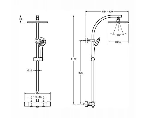 Душевая система Jacob Delafon Amelie E32851-CP, с термостатическим смесителем