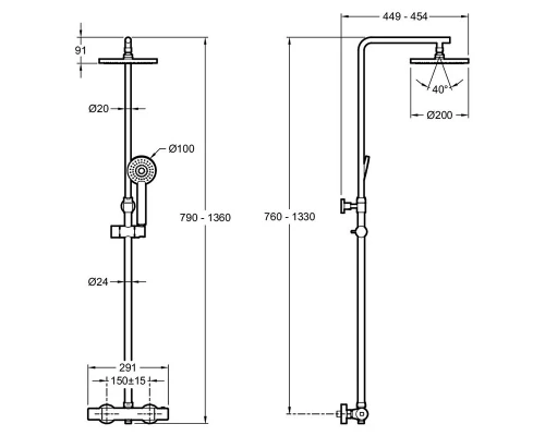 Душевая система Jacob Delafon Marcel E25084-CP с термостатом, хром