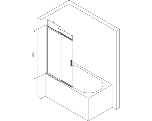 Шторка на ванну Am.Pm Like W80S-100PS-150MT, 100 х 150 см, распашная/раздвижная, профиль матовый хром, стекло прозрачное