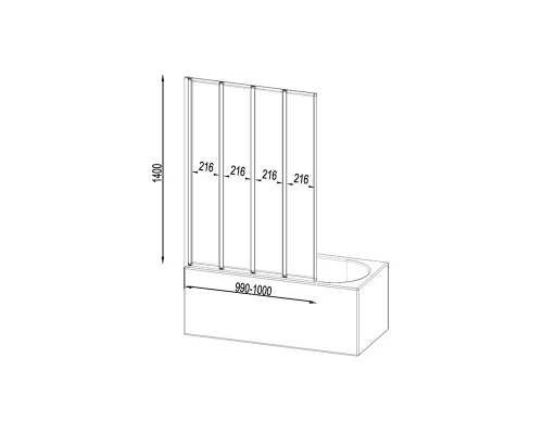 Душевая шторка на ванну Am.Pm Like W80BS-100-140CT, 100х140 см, поворотно-складная, профиль хром, стекло прозрачное