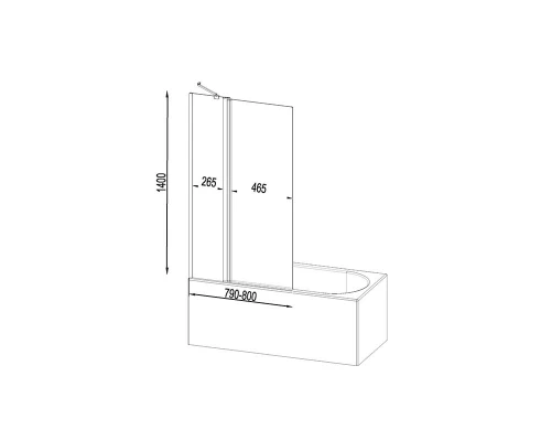 Душевая шторка на ванну Am.Pm Gem W90BS-D3W5-140CT, 80х140 см, поворотная, профиль хром, стекло прозрачное