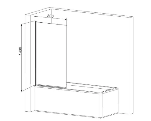 Душевая шторка на ванну Am.Pm Gem W90BS-D080-140CT, 80х140 см, поворотная, профиль хром, стекло прозрачное