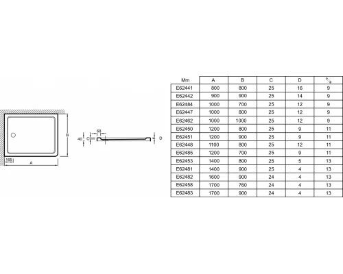 Поддон Jacob Delafon Flight 120 x 80 см, серо-коричневый, E62450-F-M65, с антискользящим покрытием