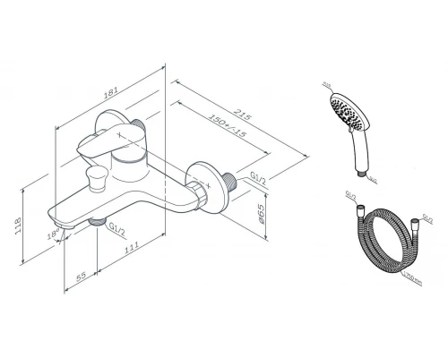 Смеситель Am.Pm Joy F85E15000 для ванны и душа с душевым набором