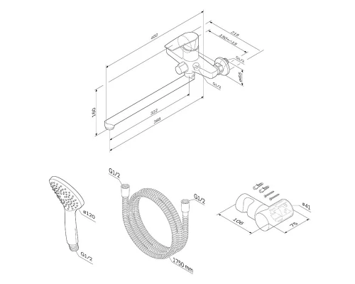 Смеситель Am.Pm Gem F90A95000, с душевым гарнитуром, хром