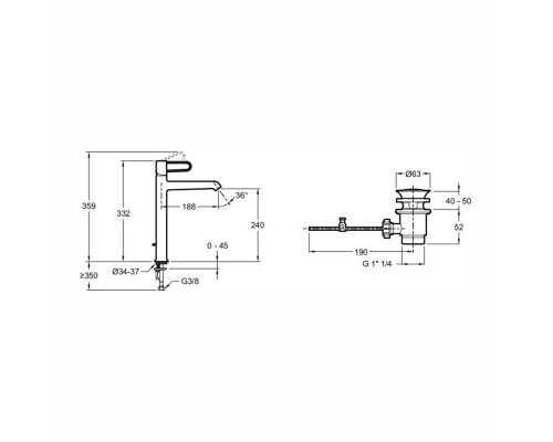 Смеситель для раковины Jacob Delafon Odeon Rive Gauche E21030-CP-CP, высокий, с донным клапаном, хром, ручка хром