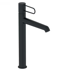 Смеситель для раковины Jacob Delafon Odeon Rive Gauche, высокий, с донным клапаном, корпус черный, ручка черная, E21030-BL-BL
