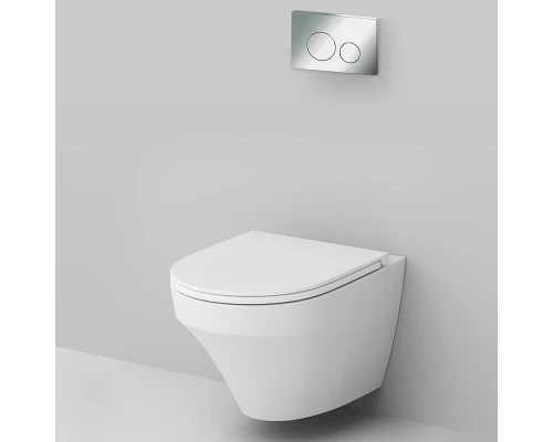 Инсталляция Am.Pm Inspire, IS49051.501700 с безободковым унитазом Inspire FlashClean, клавиша Pro L глянцевый хром, крышка микролифт