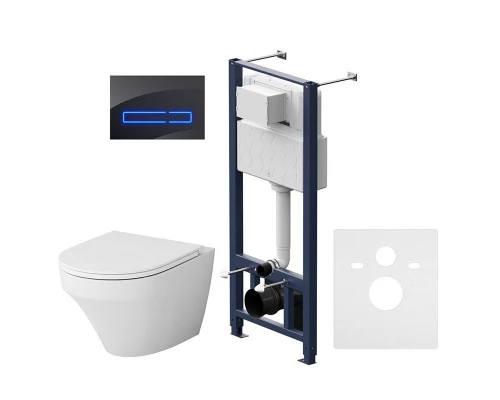 Инсталляция Am.Pm Inspire, IS450A38.501700 с безободковым унитазом Inspire FlashClean, клавиша Touch Pro стекло, черная, крышка микролифт