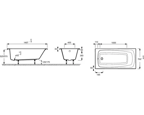 Акриловая ванна Jacob Delafon Patio 150-70 E6810RU-01