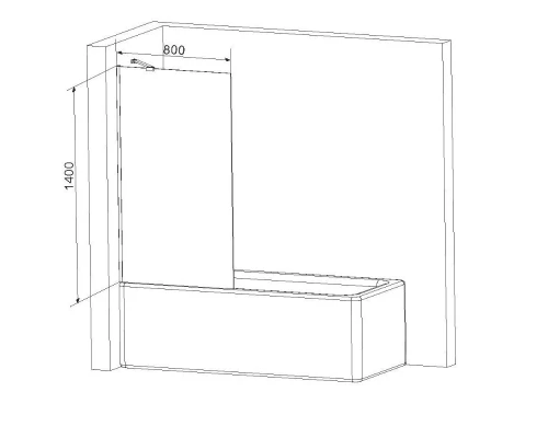 Душевая шторка на ванну Am.Pm Gem 80 х 140 см, неподвижная, профиль черный матовый, стекло матовое, W90BS-080-140BM